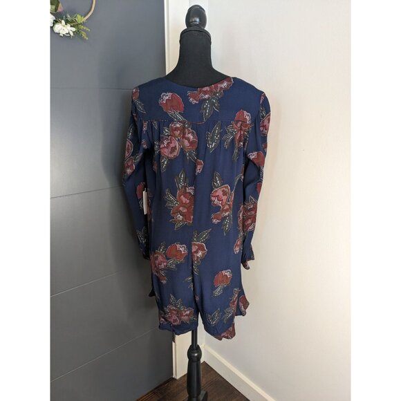 NWT ASTR the Label Navy and Burgundy Floral Long Sleeve Romper - S - Picture 4 of 14
